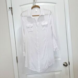 GUC Women's  Seersucker Tropical Escape White Swimsuit Dress/Cover-up Size L